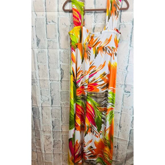 ATTITUDES by RENEE Women Round Neck Maxi MultiColor Abstract Floral Dress Size L - Picture 3 of 10